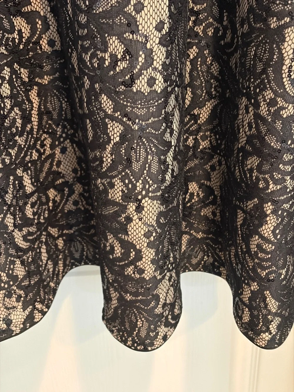 Kensie Black Beaded sequined Lace Overlay Midi Dress with Nude Lining - Picture 6 of 7
